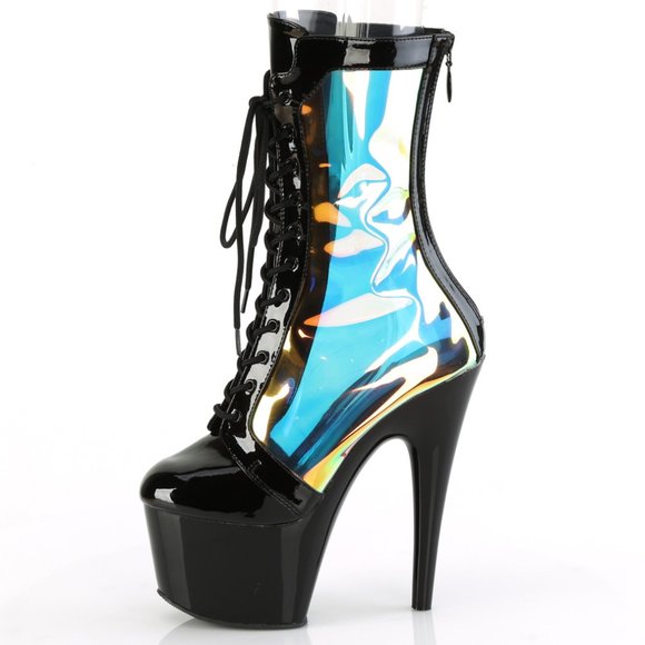 Shoes - Platform Holographic High Heel Lace Up Ankle Boots